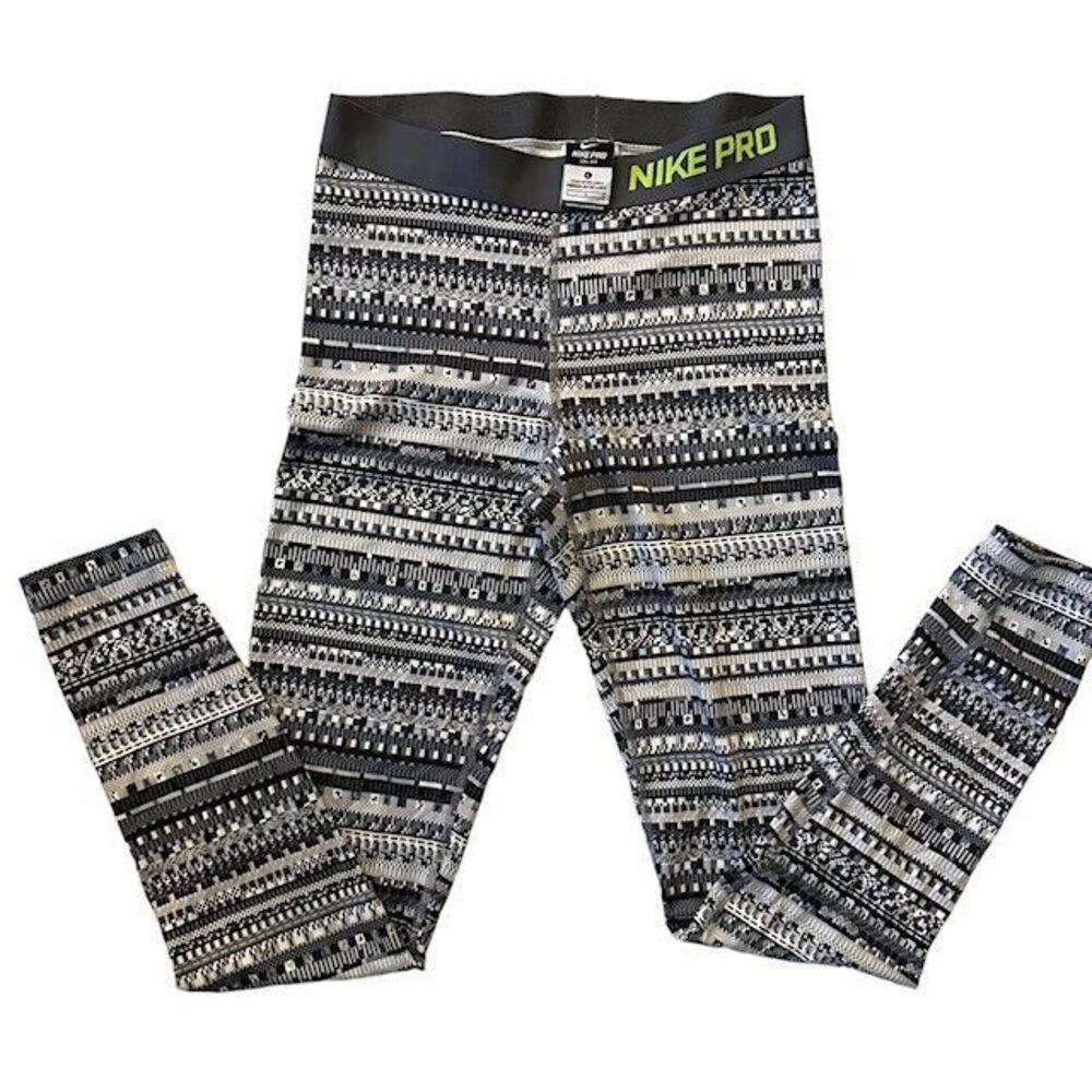 Nike Pro Dri-Fit Warm Gray White 8-Bit Pull-On Leggings 683717-065 Womens‎ Large